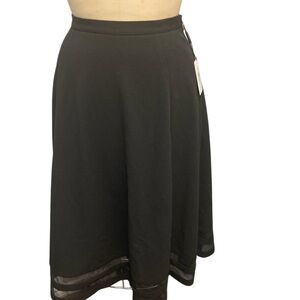 NWT Calvin Klein Classic A-Line Black Skirt with Sheer Hem Insert Size 8